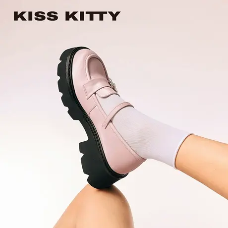KISSKITTY粉色乐福鞋英伦厚底增高jk小皮鞋2025年新款通勤女单鞋商品大图