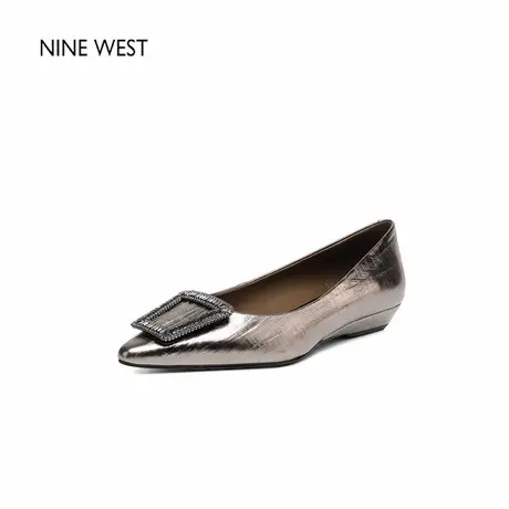 Nine West/玖熙新款尖头通勤方扣银色内增高单鞋浅口百搭高跟鞋女商品大图