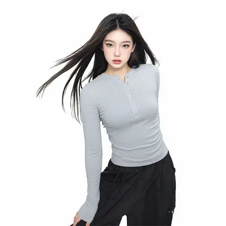 NOW真维斯正肩长袖t恤女2025新款秋季内搭打底衫修身设计感上衣女商品大图