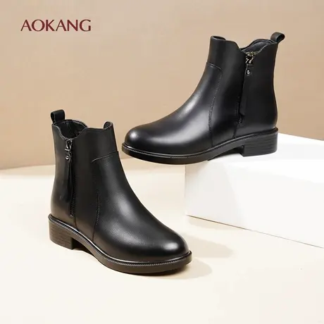 奥康 女鞋秋冬新款切尔西靴加绒保暖女棉靴侧拉链妈妈时装棉靴L图片