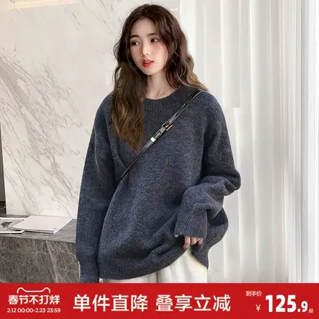 唐狮秋冬款针织上衣简约百搭圆领套头针织衫女高级感洋气图片