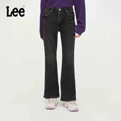Lee商场同款23秋冬新品427高腰喇叭女牛仔裤黑灰色加厚加绒保暖潮图片
