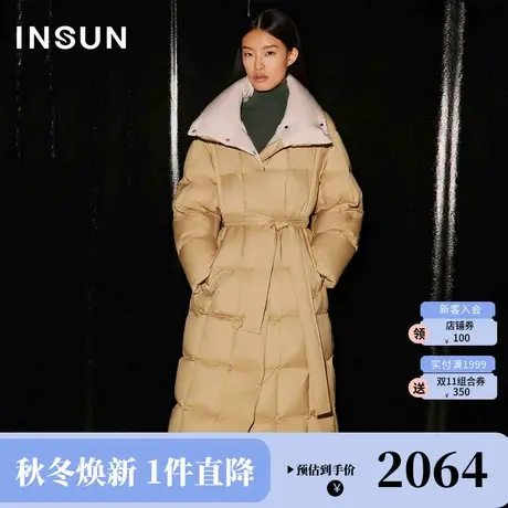 恩裳COVER2023冬季新款简约撞色设计大翻领H廓形三防长款羽绒服女商品大图