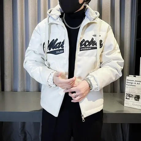 冬款男士外套PU皮厚款休闲连帽棉衣抗风保暖潮牌修身男款加厚棉服图片