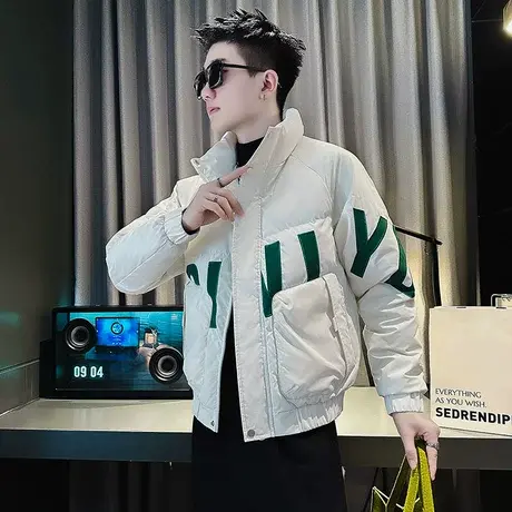 冬季立领潮牌刺绣字母棉服加厚保暖棉服INS潮流时尚休闲个性外套图片