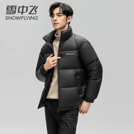 雪中飞立领羽绒服男短款2023冬季新款重磅加绒外套百搭加厚面包服图片