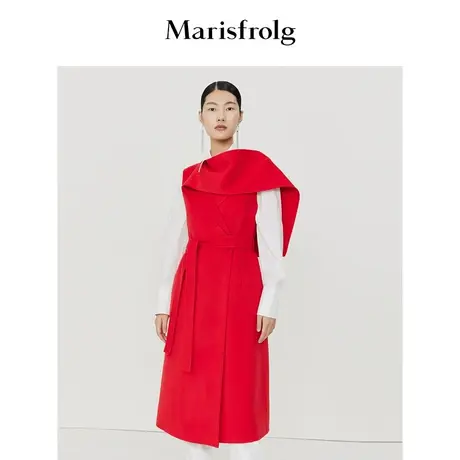 【商场同款】玛丝菲尔2023年冬季新款红色美利奴羊毛无袖马甲图片