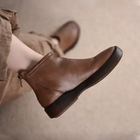 Artmu阿木原创复古真皮平底短靴女春秋单靴简约百搭2022秋季新款图片