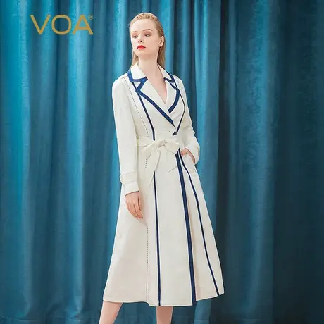 VOA38姆米重磅真丝平驳领色织提花拼贴拱针工艺肩章桑蚕丝外套图片