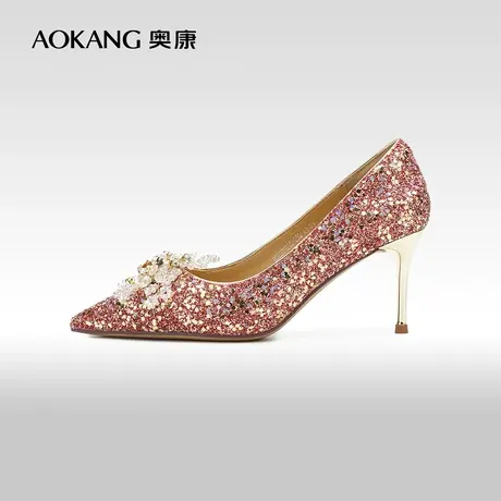 【爱与面包】奥康女鞋 春秋季新款秀禾服婚鞋中式优雅新娘鞋商品大图