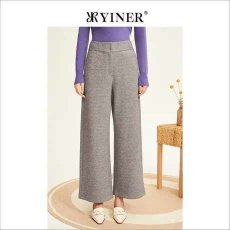 YINER音儿女装冬季通勤复古长裤毛呢阔腿显瘦休闲裤商品大图