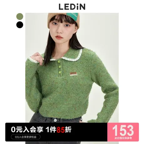 乐町混彩毛衣女学院风休闲秋冬女装新款polo领上衣甜美针织衫商品大图