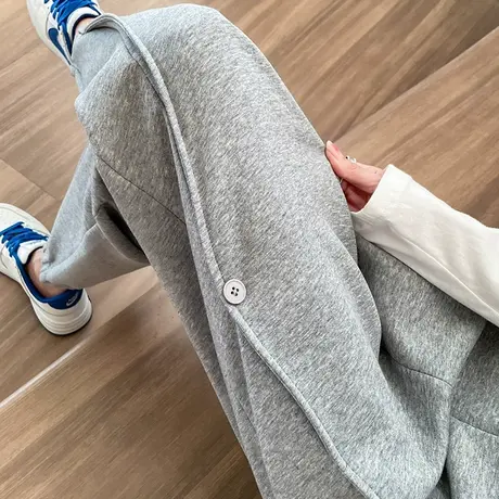 灰色运动裤女宽松束脚2024春秋季高腰显瘦休闲拼接哈伦萝卜卫裤子商品大图