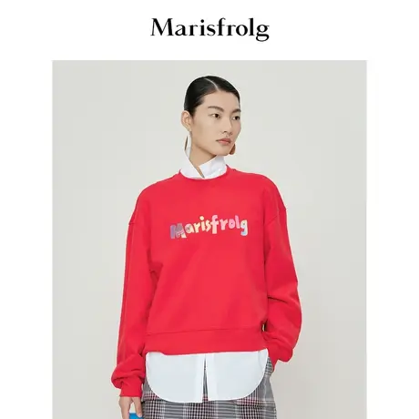 【艺术家联名】玛丝菲尔年春新款红色/黑色圆领宽松卫衣女上衣商品大图
