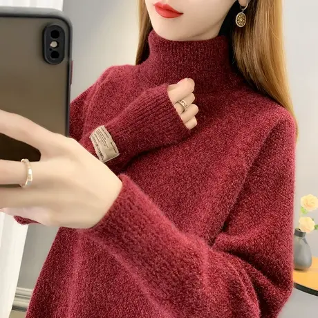 2023年新款春装百搭女士加厚高领毛衣女爆款宽松外穿水貂绒打底衫商品大图