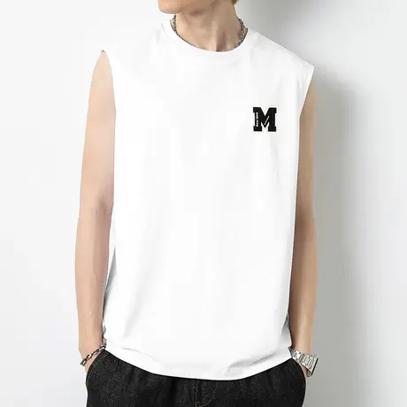 重磅纯棉白色背心男夏季宽松健身跨栏运动坎肩液氨长绒棉无袖t恤商品大图