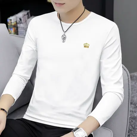 莫代尔长袖t恤男装潮流秋装秋季小衫内搭打底衫白色上衣服秋衣男商品大图