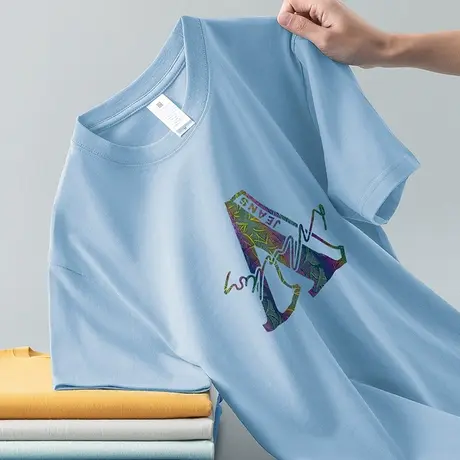 重磅纯棉t恤男士短袖2024新款圆领上衣服半袖美式全棉打底衫体恤商品大图