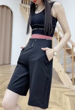 西装五分裤女夏2023新款高腰阔腿外穿大码薄款短裤显瘦松紧腰热裤商品大图