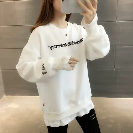 加绒卫衣女加厚秋冬新款2023宽松假两件上衣拼接bf慵懒风韩版潮流图片