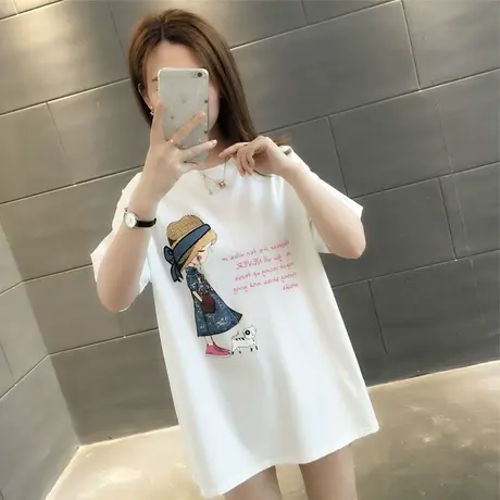 纯棉短袖T恤女装宽松2024年新款春季洋气中长款设计感打底衫爆款商品大图