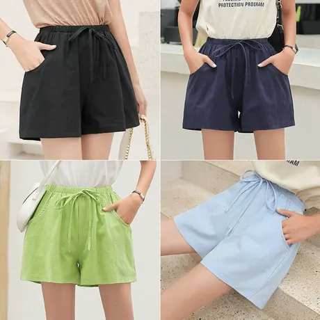 清仓 棉麻短裤女夏韩版百搭宽松高腰阔腿学生黑色居家休闲短裤图片