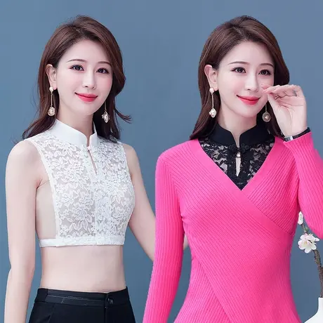 蕾丝打底衫女秋冬百搭2022年秋季新款洋气高端别致内搭小衫旗袍领图片