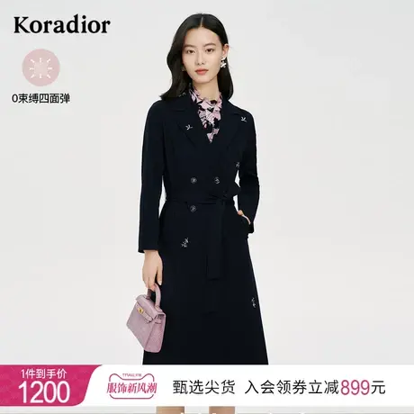 珂莱蒂尔休闲长袖洋气四面弹刺绣风衣外套女秋季2023年秋季新款图片