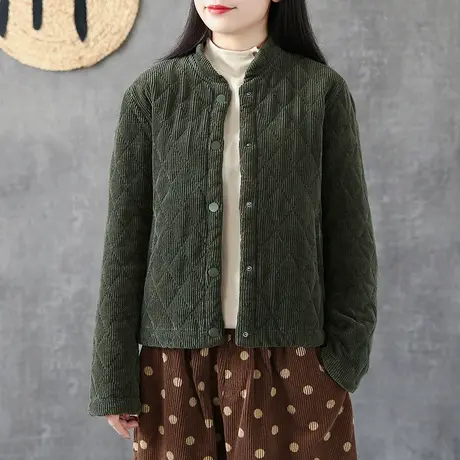 dza复古灯芯绒棉服女2022新款棉袄加厚短外套冬装女百搭保暖棉衣图片