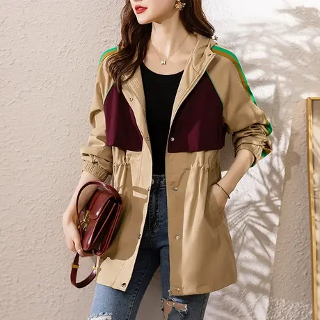 连帽风衣外套女秋冬季新款宽松加大码女装中老年妈妈休闲夹克上衣商品大图