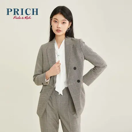 PRICH西装复古格子设计感气质百搭商务职场通勤风西服外套女图片