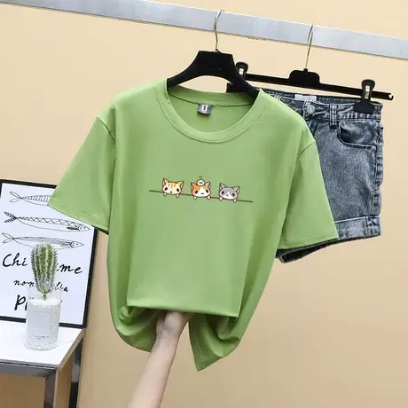 短袖t恤女夏韩版学生加肥加大码胖mm半袖体恤卡通宽松显瘦上衣ins商品大图