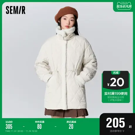 森马棉服女中长款宽松立领简约2023冬季新款气质收腰棉袄时尚百搭图片