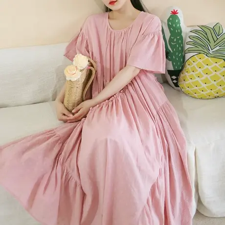 胖妹妹2025夏法式不规则拼接设计风连衣裙大码新款宽松长裙商品大图