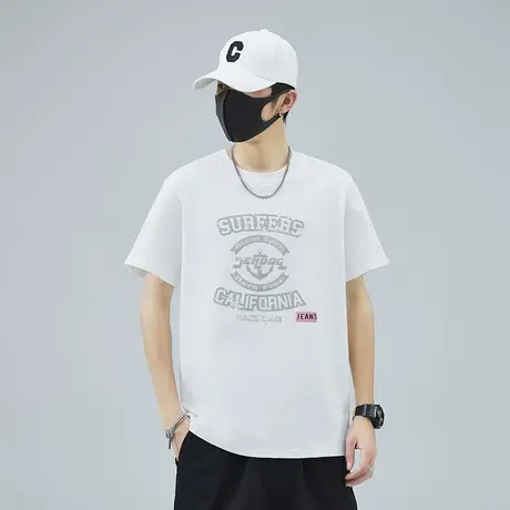 纯棉情侣装夏装男装字母印花圆领体恤男款短袖t恤男士无领上衣服商品大图