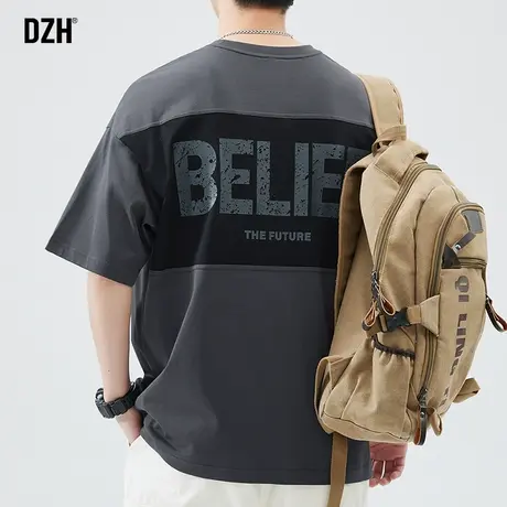 男士印花短袖t恤男潮牌纯棉美式半袖上衣五分袖2024新款休闲体恤商品大图