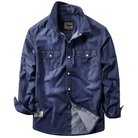 VIP复古牛仔长袖衬衫男休闲衬衣春秋季新款宽松工装牛仔衣服潮牌商品大图