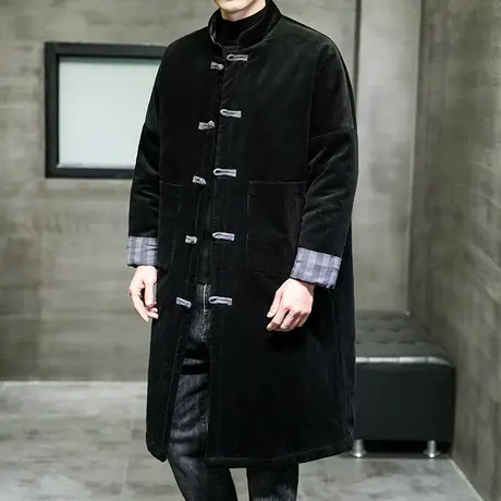 冬季男中长款棉衣灯芯绒中国风复古盘扣民族风潮中式棉袄大码男装图片