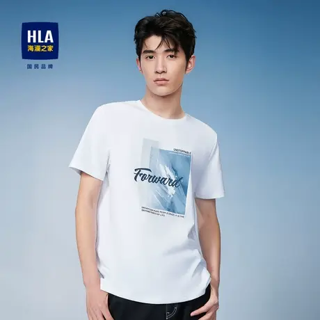 HLA/海澜之家2023热卖圆领短袖T恤印花透气纯色清爽休闲短T男商品大图