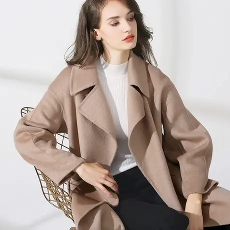 【1件7.9折】春新品时尚女装气质优雅修身百搭双面呢大衣外套女图片