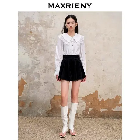 [买4免1]MAXRIENY法式复古氛围感A字丝绒短裙2024春季新款裤裙图片