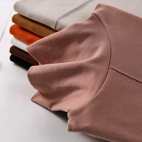 秋冬新款韩版高领修身纯白长袖体恤打底衫女装上衣T恤纯色简约商品大图