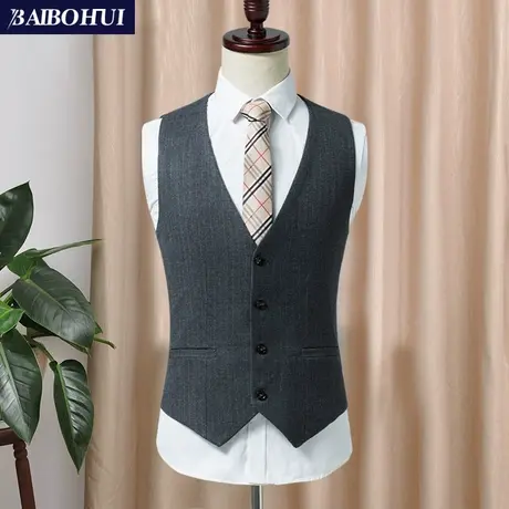 春秋季新款修身时尚条纹西装马甲男商务休闲西服马甲男士坎肩背心商品大图