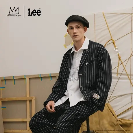 【Basquiat联名】Lee24早春新品舒适版JMB印花黑色男夹克外套潮流图片