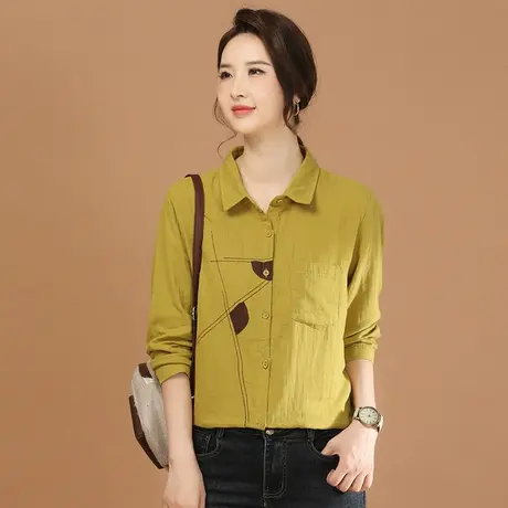 韩潮袭人POLO领刺绣长袖衬衫女2024春季新款休闲衬衫上衣设计感图片