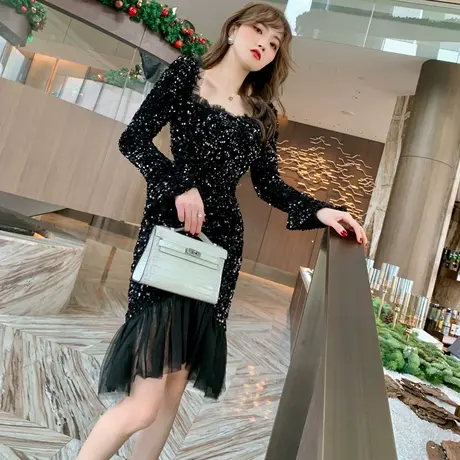 小个子性感生日礼服女小众轻奢气质名媛短款包臀裙重工亮片连衣裙商品大图