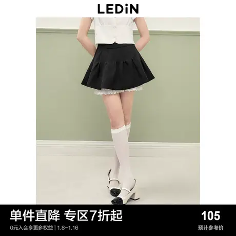 乐町黑白撞色假两件裙裤夏季芭蕾风气质少女甜美短裙商品大图
