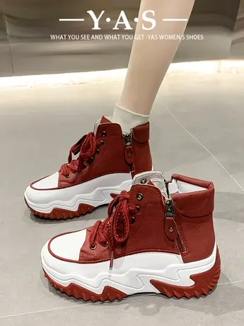 高帮时尚老爹鞋女2024新款春秋季百搭小白鞋内增高英伦马丁靴潮商品大图