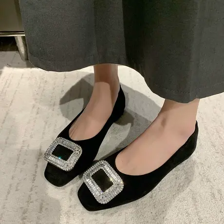 玛丽珍鞋女2024年新款春秋季小香风浅口单鞋配裙子水钻平底奶奶鞋商品大图