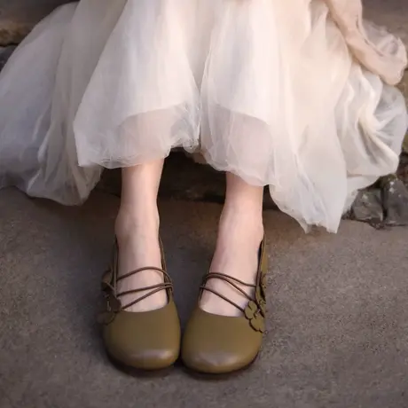 Artmu阿木晚晚风温柔鞋花朵浅口单鞋女平底玛丽珍女鞋2025新款图片